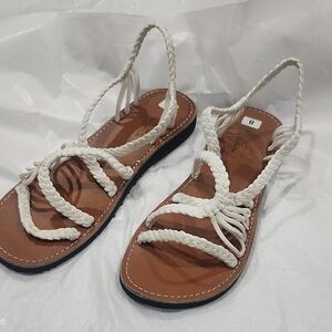 White Braided Rope Slingback Sandals for Women